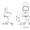 Sgabello ergonomico ZXEO BACK, disegno tecnico delle varie posiozioni