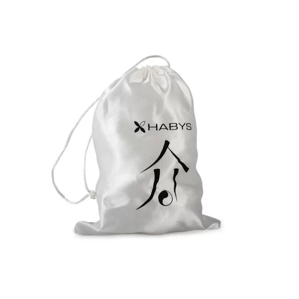 Custodia bianca in tessuto con logo Habys per coppette in silicone.